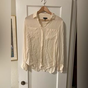 Silk Cream Button Down Long Sleeve Shirt